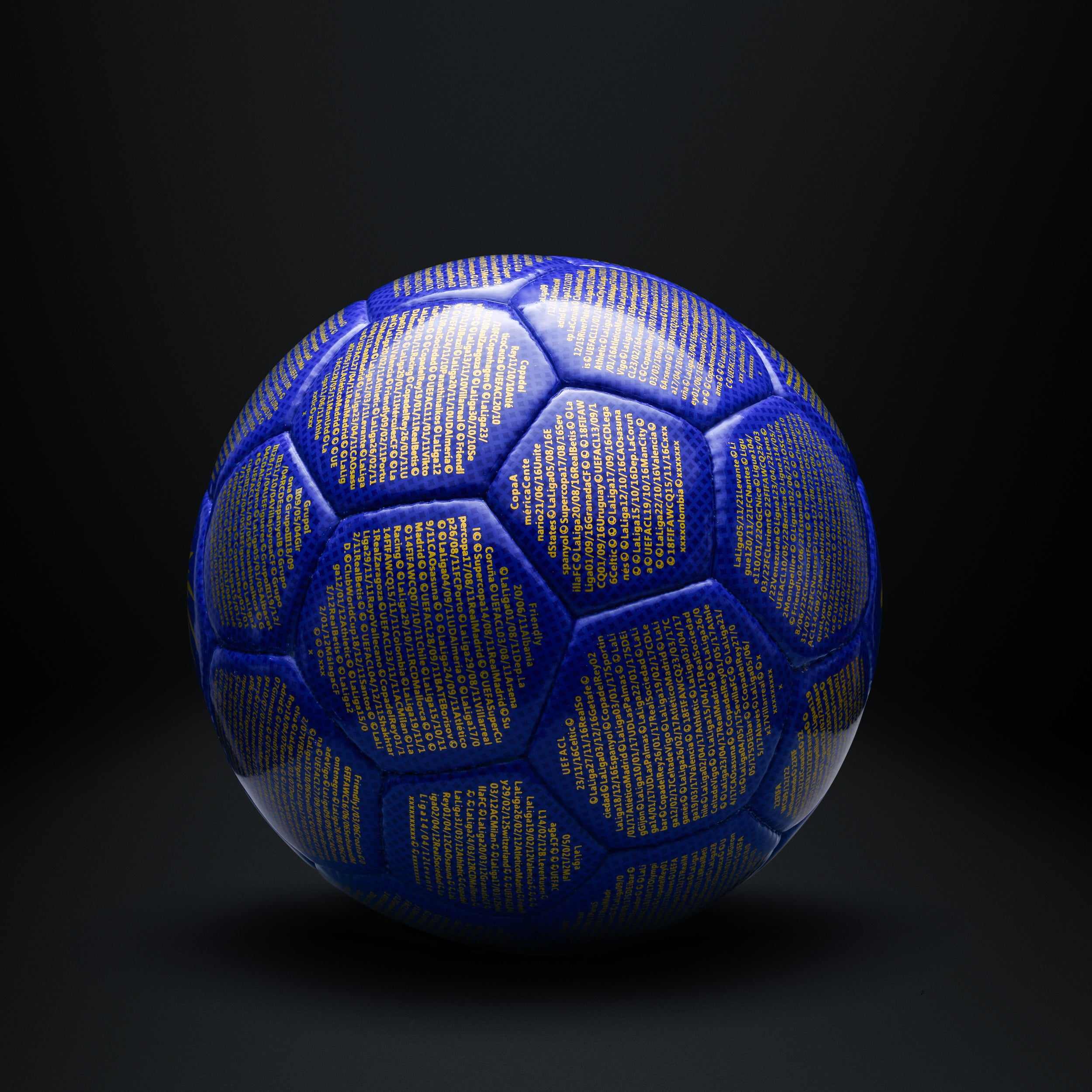 Side view of Lionel Messi La Pulga size 5 football showing surface and design